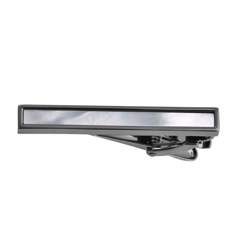 Short Gunmetal Black Tie Clip With Pearl Centre Back View