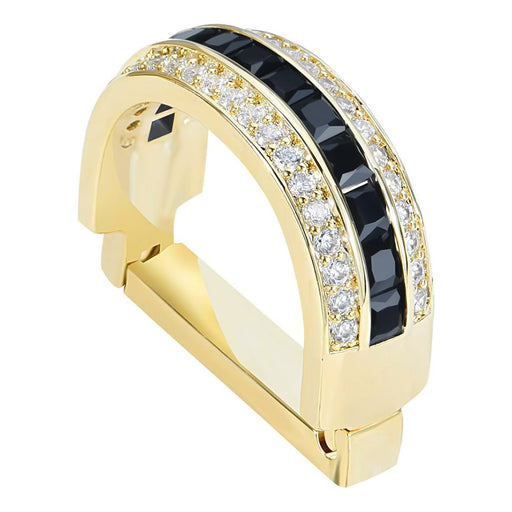 Decorative Crystal Stone Tie Ring Gold With Black Centre Top View