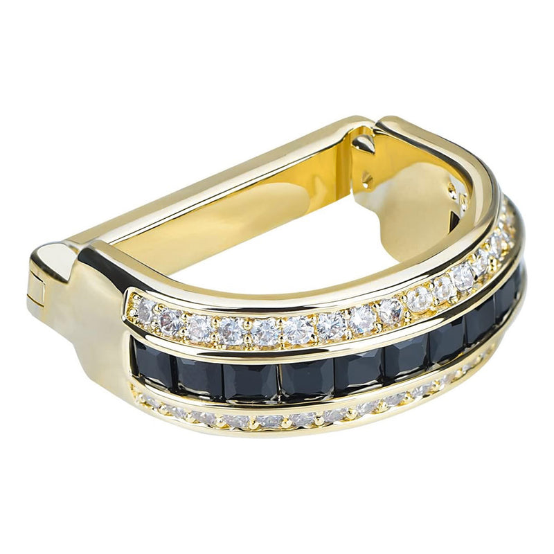 Decorative Crystal Stone Tie Ring Gold With Black Centre Side View