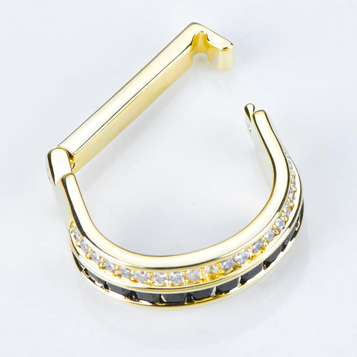 Tie Ring - Decorative Crystal Stone Black Centre (Gold)