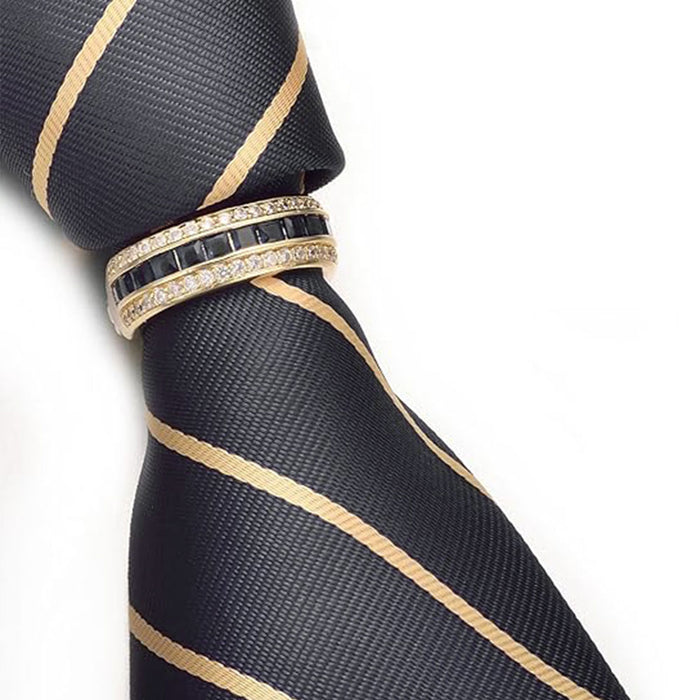 Tie Ring - Decorative Crystal Stone Black Centre (Gold)