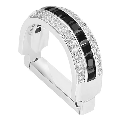 Decorative Crystal Stone Tie Ring Silver With Black Centre Top View