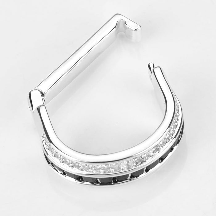Tie Ring - Decorative Crystal Stone Black Centre (Silver)
