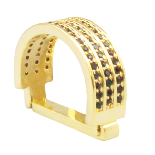 Decorative Crystal Tie Ring Gold With Black Stone Three Row Top View