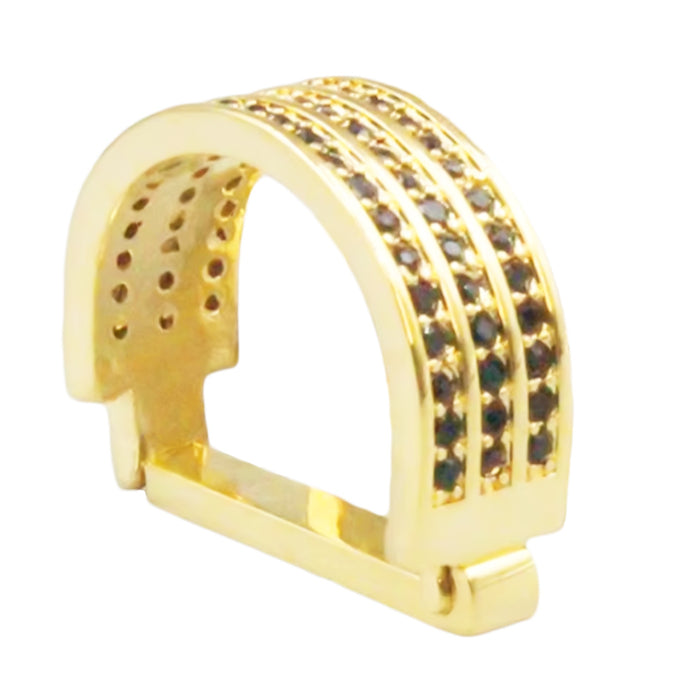 Decorative Crystal Tie Ring Gold With Black Stone Three Row Top View