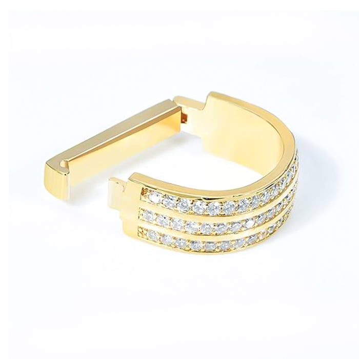 Decorative Crystal Tie Ring Gold Three Row Front View