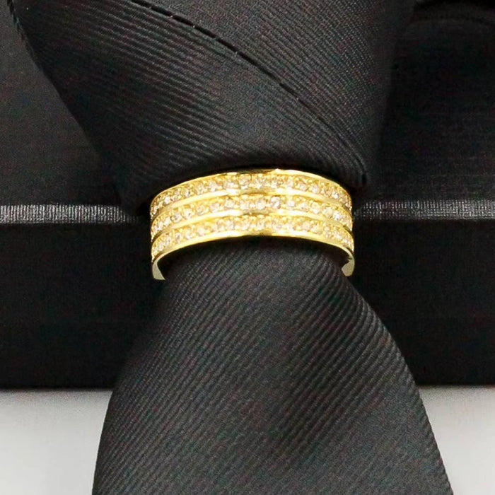 Decorative Crystal Tie Ring Gold Three Row On Neck Tie