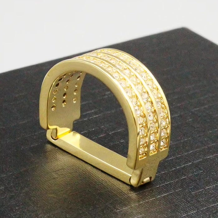 Decorative Crystal Tie Ring Gold Three Row Display