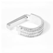 Decorative Crystal Tie Ring Silver Three Row Front View