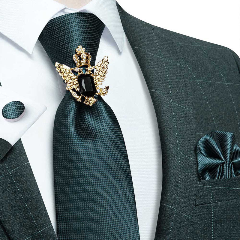 Tie Ring - Crown Wing Black Jewel Hoop (Gold)