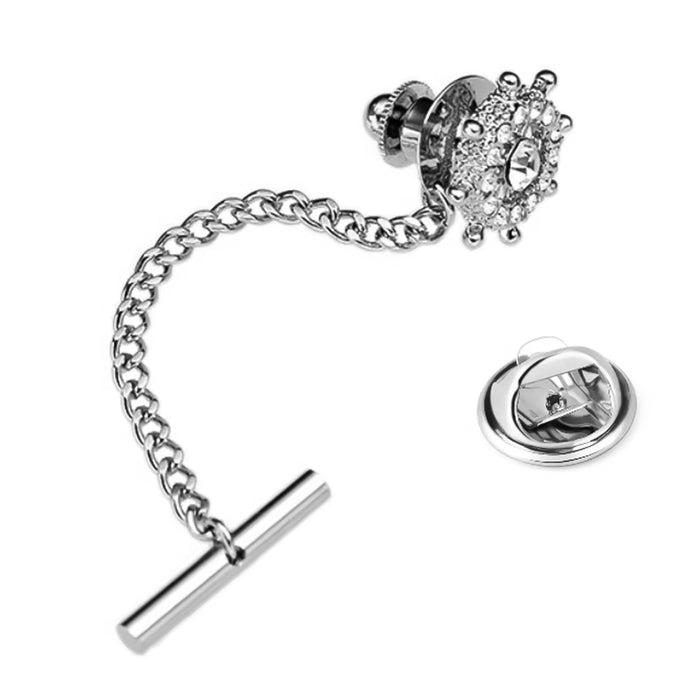 Silver Ship Steering Wheel Tie Tack With Decorative Jewels For Men Side View