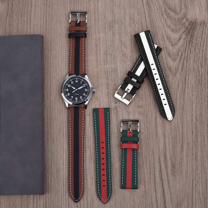 Watch Strap 18mm Green Red Racing Stripe Thick (Genuine