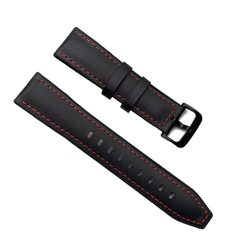 22mm Watch Strap Hybrid Sport Black With Red Stitching Genuine Leather and Silicone Top View