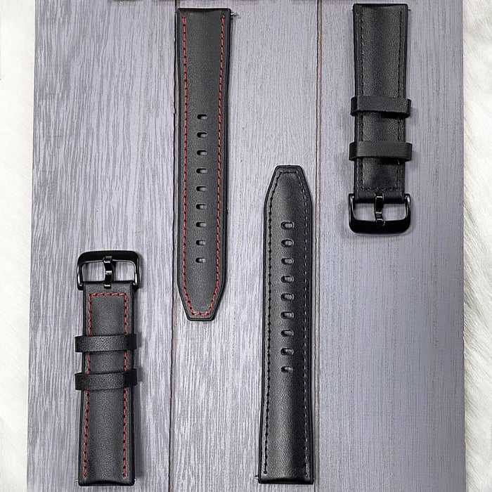 Watch Strap 20mm - Black Hybrid Sport Red Stitching (Genuine Leather & Silicone Rubber)