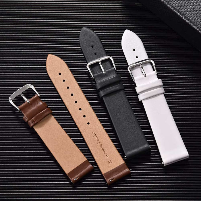 Watch Strap Magro Pointed Edge Thin Brown Black White Genuine Leather Top Display View