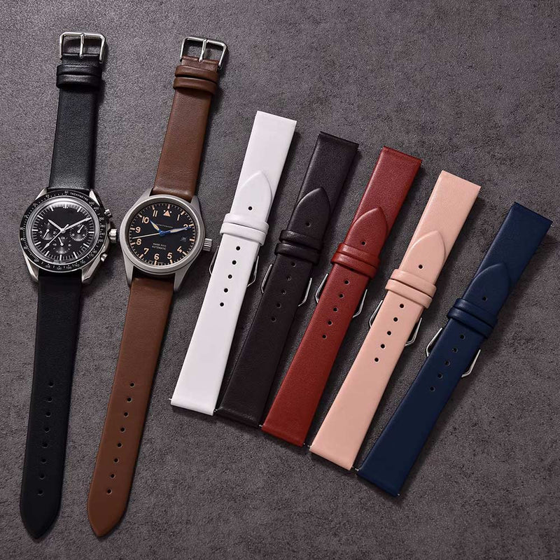 Watch Strap 20mm - Brown Magro Smooth Pointed Edge Thin (Genuine Leather)