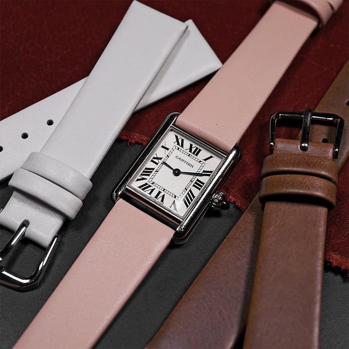Watch Strap 16mm - Pink Light Magro Smooth Pointed Edge Thin (Genuine Leather)