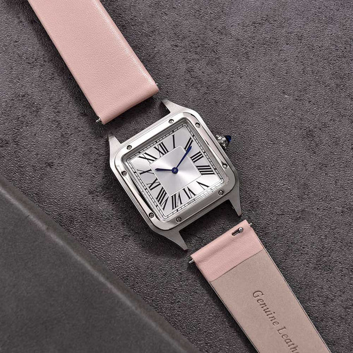 Watch Strap 16mm - Pink Light Magro Smooth Pointed Edge Thin (Genuine Leather)