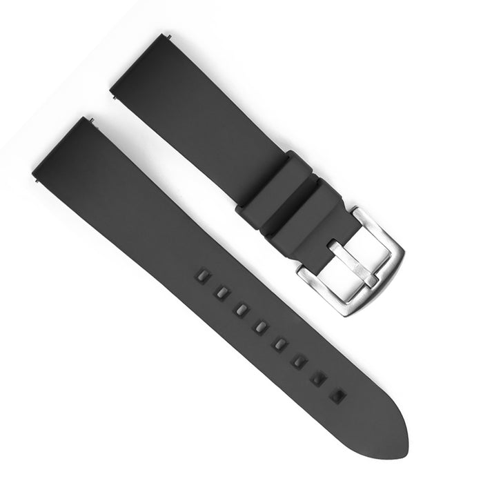 Black Classic FKM Rubber Watch Strap 24mm Smooth Top View