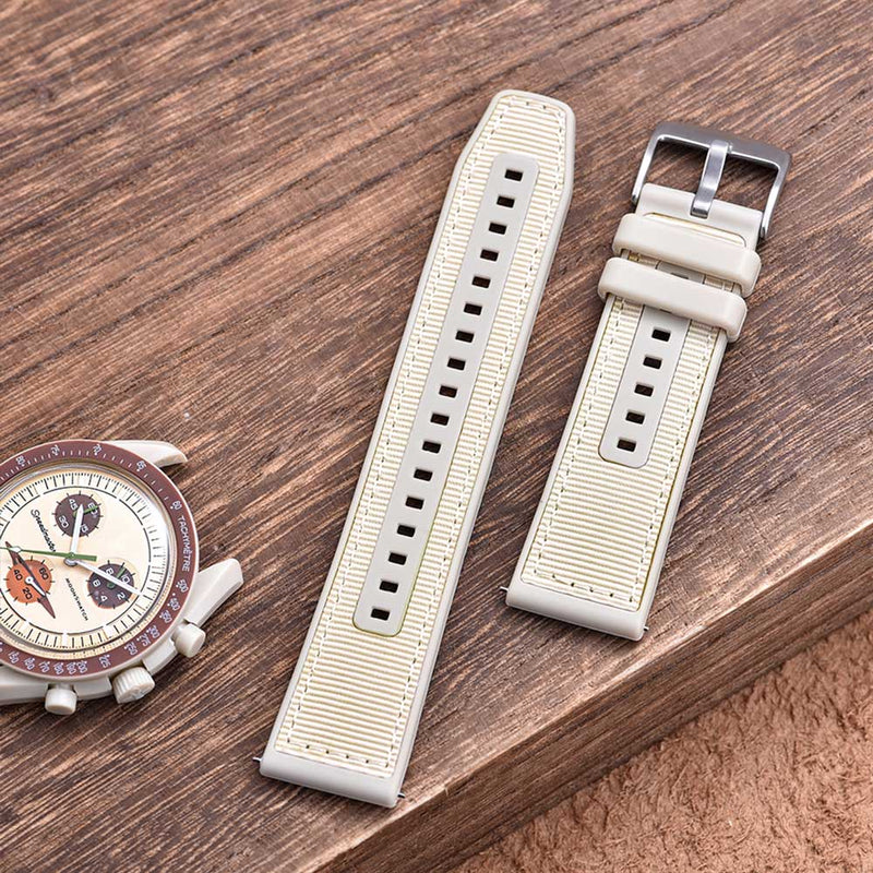 Tratto 22mm Cream Beige Watch Strap For Men Nylon Silicone Hybrid With Stitching Display View