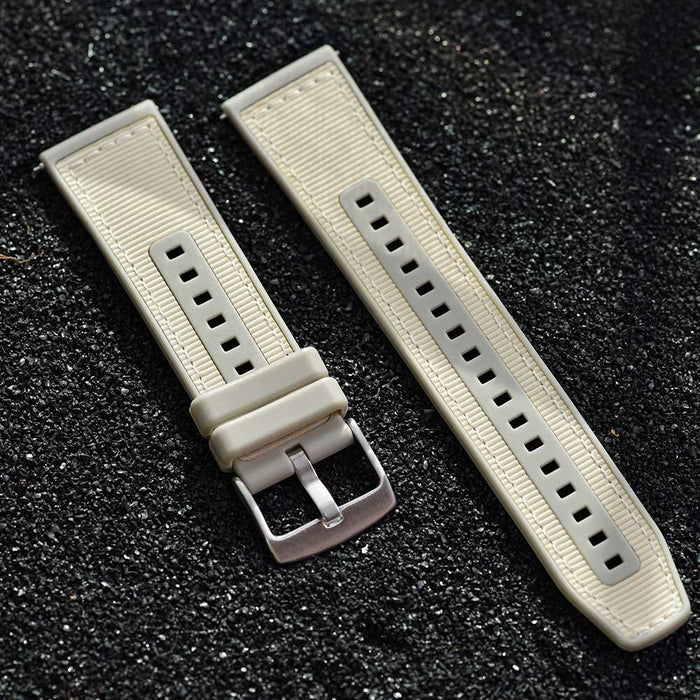 Tratto 22mm Cream Beige Watch Strap For Men Nylon Silicone Hybrid With Stitching Outdoor View
