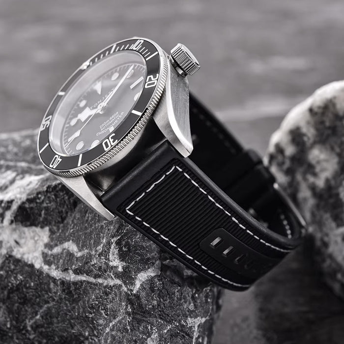 Watch Strap 22mm - Black Tratto Hybrid (Silicone Rubber & Nylon)