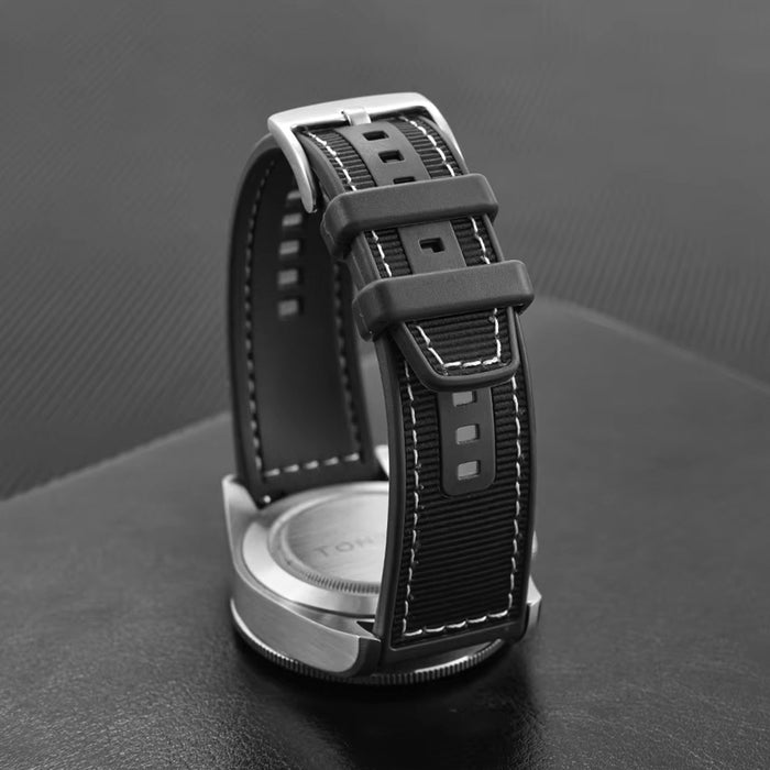 Tratto 22mm Black Watch Strap For Men Nylon Silicone Hybrid With Stitching Display Bottom View