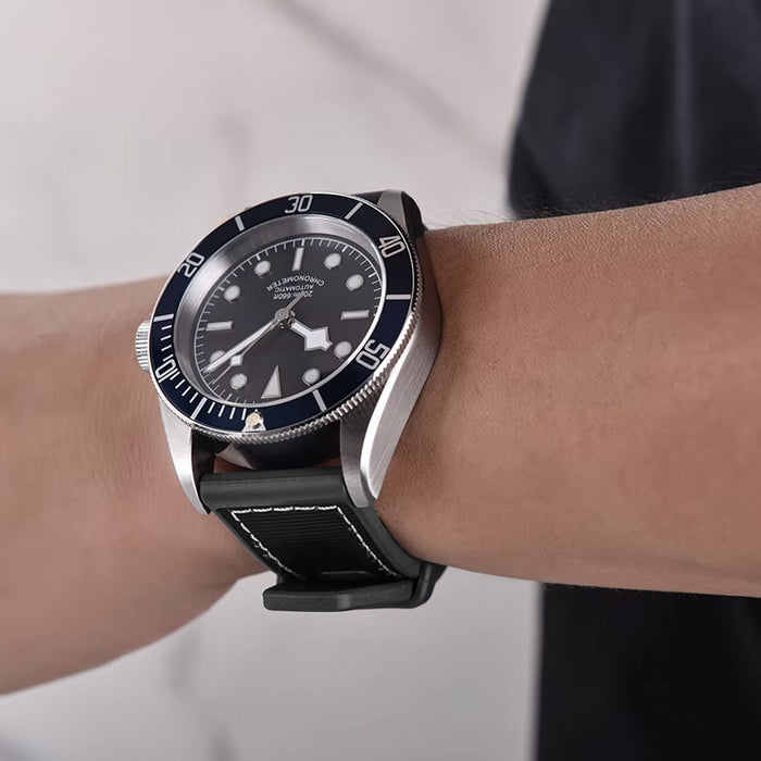 Watch Strap 22mm - Black Tratto Hybrid (Silicone Rubber & Nylon)