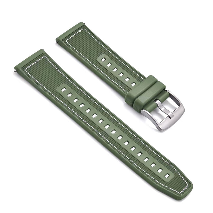Tratto 22mm Khaki Green Watch Strap For Men Nylon Silicone Hybrid With Stitching Side View