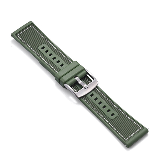 Tratto 22mm Khaki Green Watch Strap For Men Nylon Silicone Hybrid With Stitching Top View