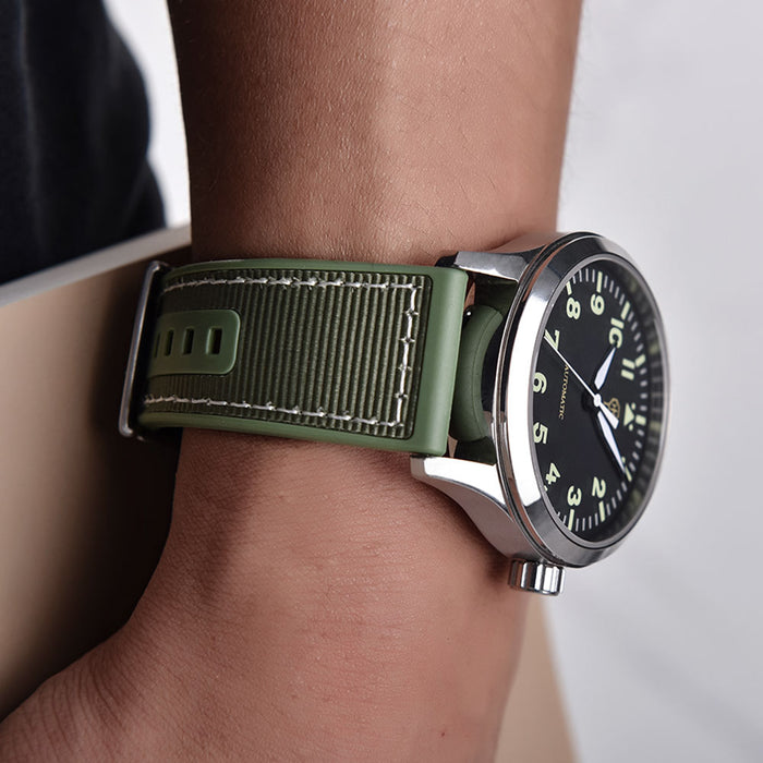 Watch Strap 22mm - Green Khaki Tratto Hybrid (Silicone Rubber & Nylon)