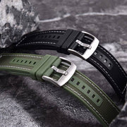 Tratto 22mm Black Green Watch Strap For Men Nylon Silicone Hybrid With Stitching Display View