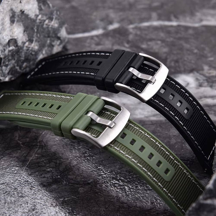 Tratto 22mm Black Green Watch Strap For Men Nylon Silicone Hybrid With Stitching Display View