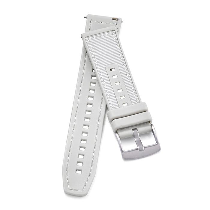 Tratto 22mm Light Grey Watch Strap For Men Nylon Silicone Hybrid With Stitching Bottom View