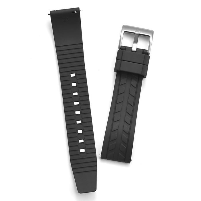 Black Tyre Track Watch Strap 22mm FKM Rubber Bottom View