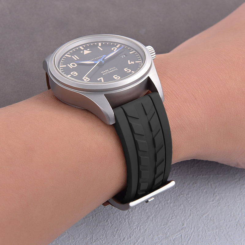 Watch Strap 20mm - Black Tyre Track (FKM Rubber)