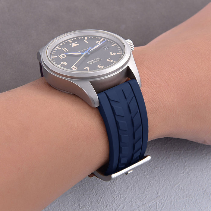 Watch Strap 22mm - Blue Navy Tyre Track (FKM Rubber)