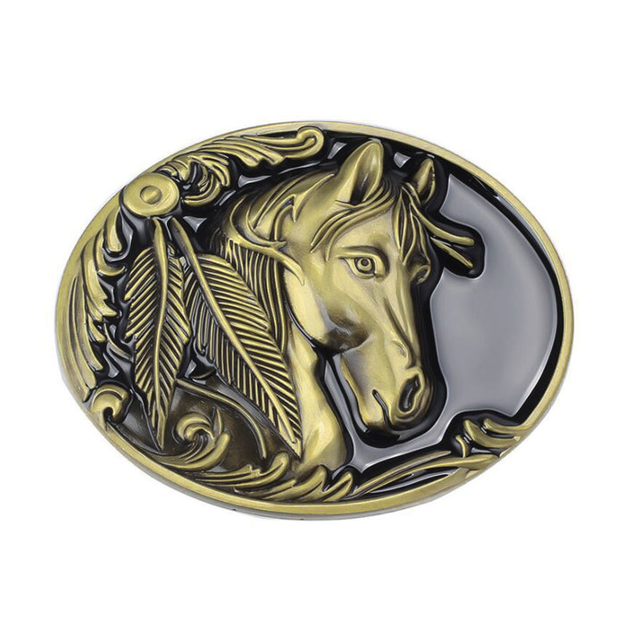Horse Belt Buckle Head Golden Bronze Front