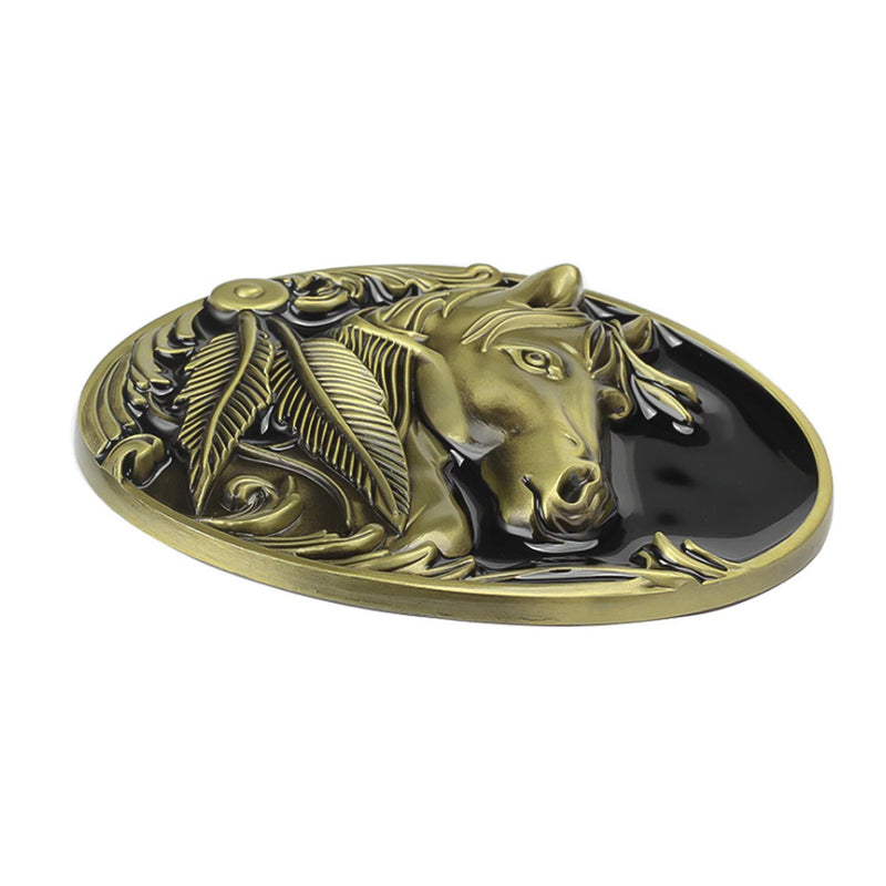 Horse Belt Buckle Head Golden Bronze Top