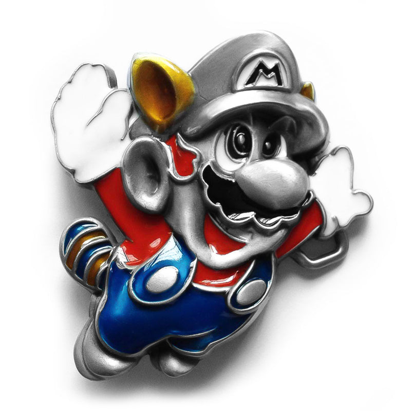 3D Flying Super Mario Belt Buckle Zinc Alloy Pewter Grey Front