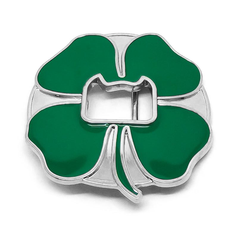 Lucky Four Leaf Clover Belt Buckle Bottle Opener Green Silver