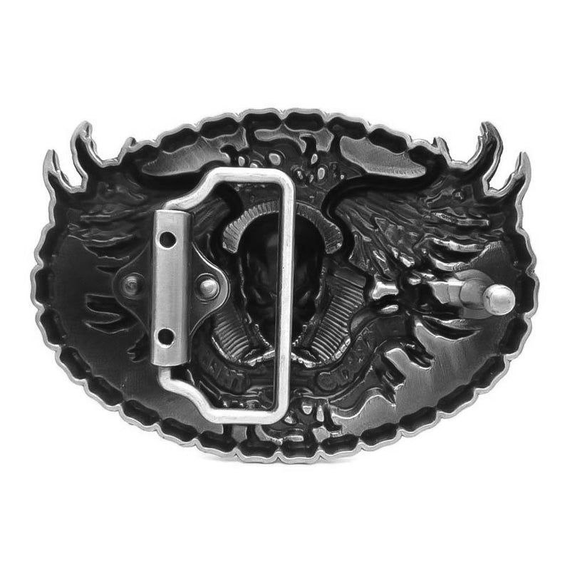 Belt Buckle - Motorcycle Biker To The Bone Skull (Pewter Grey & Red)