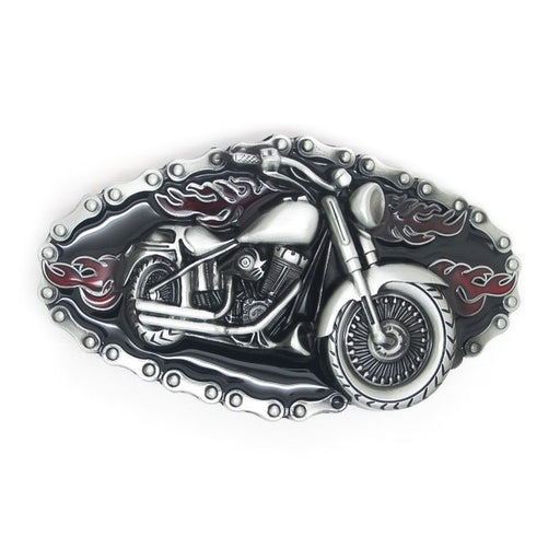 Flames & Chains Motorcycle Belt Buckle Pewter Grey