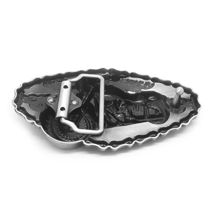 Belt Buckle - Motorcycle Flames & Chains (Pewter Grey)