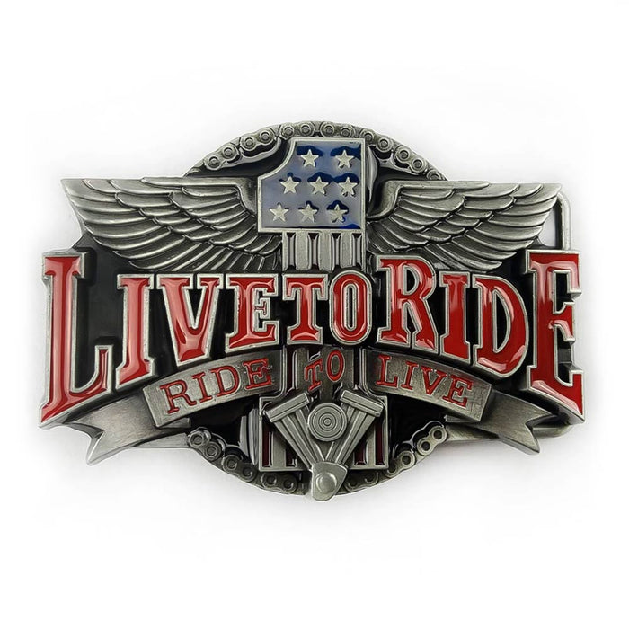 Live To Ride Motorcycle Belt Buckle Pewter Grey