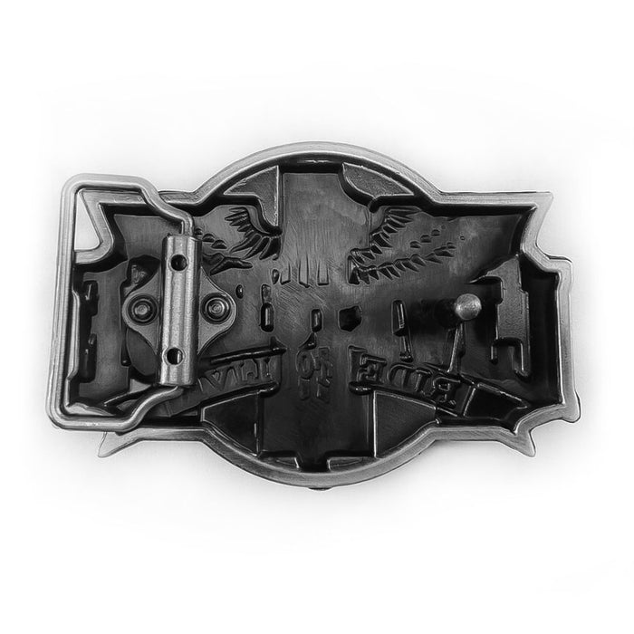 Belt Buckle - Motorcycle Live To Ride Wings (Pewter Grey & Red)