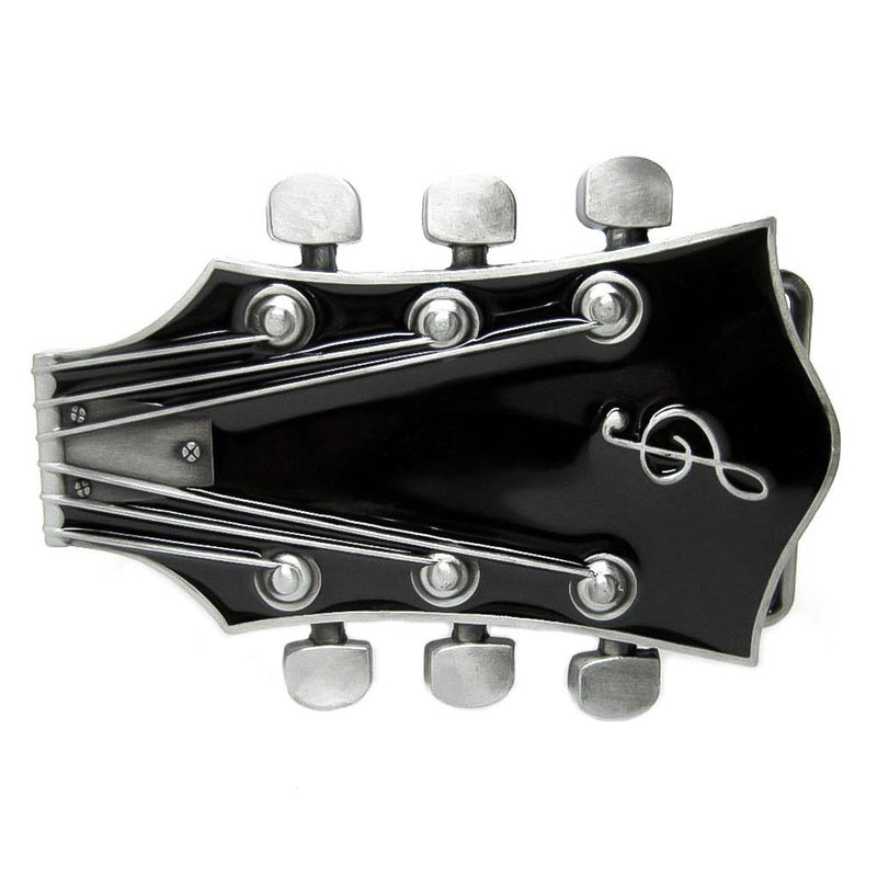 Electric Guitar Belt Buckle Headstock Piece Black Image Front