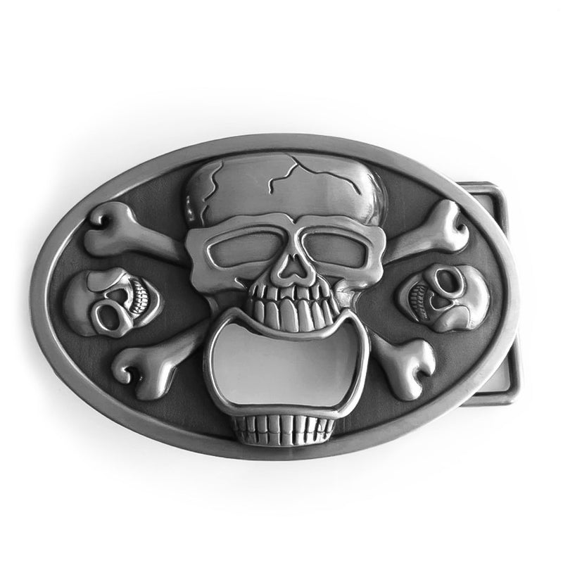 Bottle Opener Skull Belt Buckle Pewter Grey For Bikers