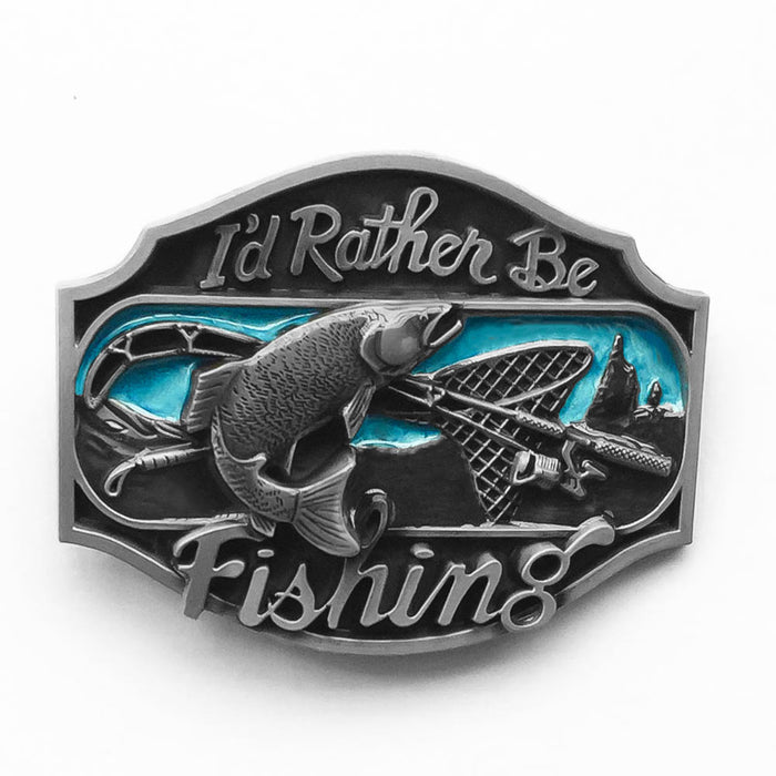 I'd Rather Be Fishing Belt Buckle Pewter Grey