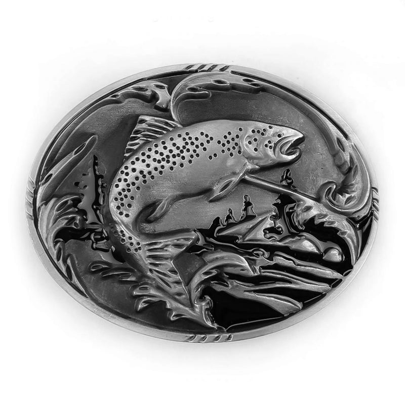 Fishing Belt Buckle Pewter Grey